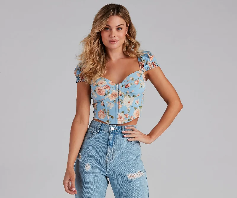 Closeout Floral Bliss Poplin Corset Top