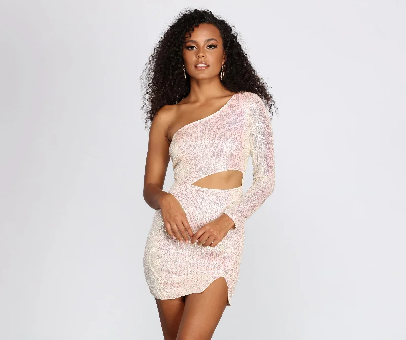 Exclusive Deal Sequin One Shoulder Mini Dress