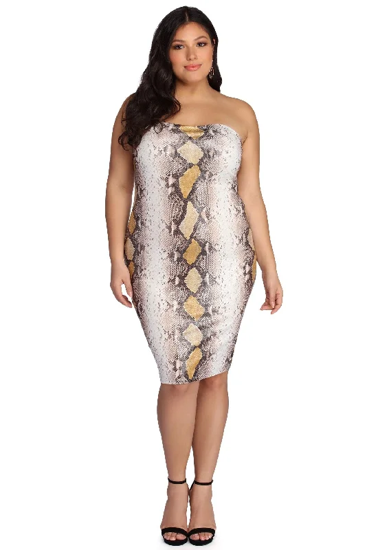 Clearance Items Sassy In Snake Tube Midi Dress