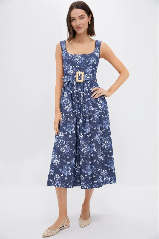 Clearance Sale Floral Navy Mackenzie Denim Twill Dress