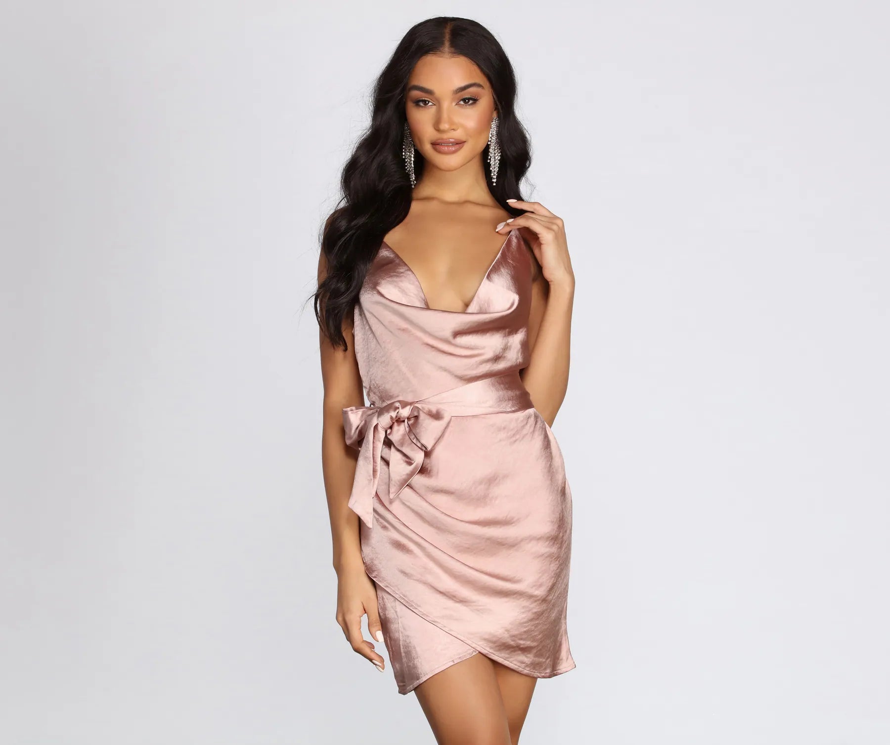 Mega Deal Wrapped In Satin Mini Dress