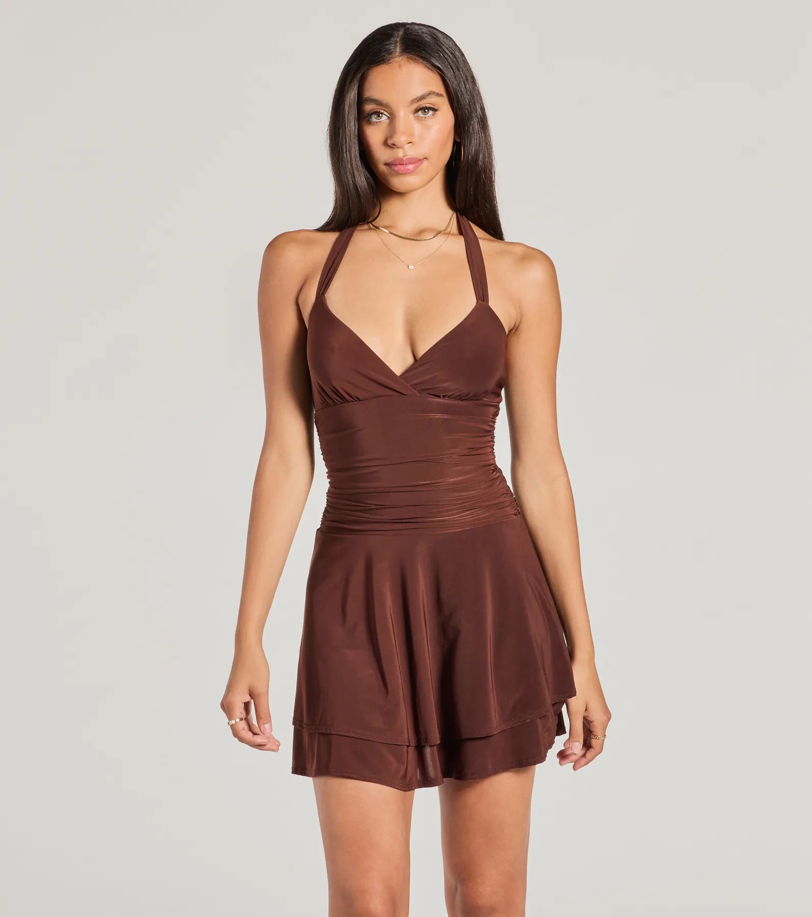 Best Deals Sassy Style Ruched Knit Halter Skater Dress