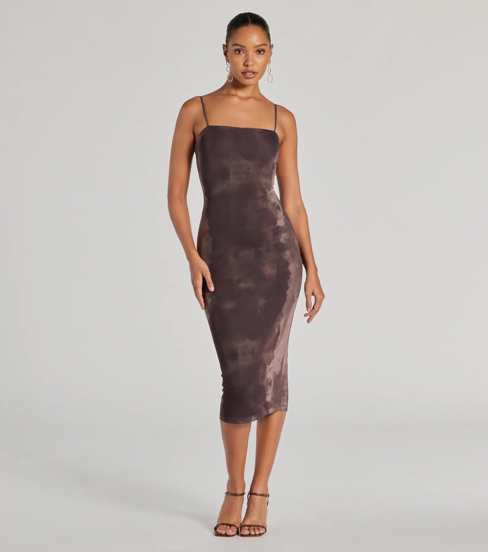 Markdown Madness Chicly Femme Bodycon Abstract Mesh Midi Dress