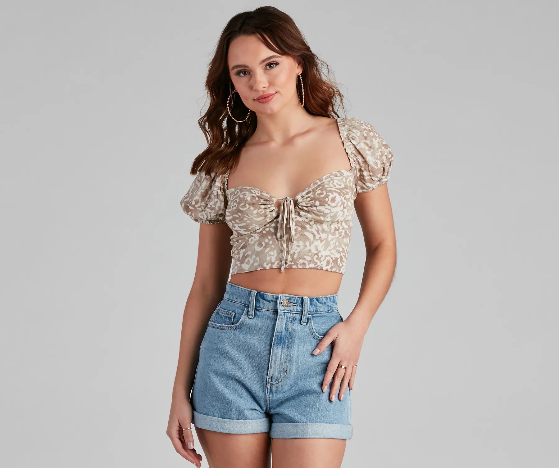 Clearance Items Spotted You Tie-Front Crop Top