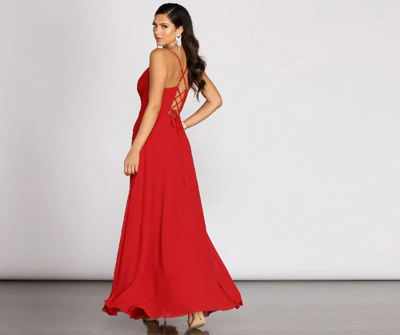 Buy More, Save More Kai Chiffon Lace Up Back A-Line Dress