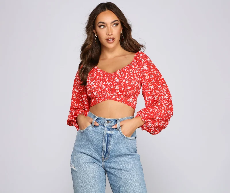One-DAY Sale Pretty Fab Off The Shoulder Ditsy Floral Top