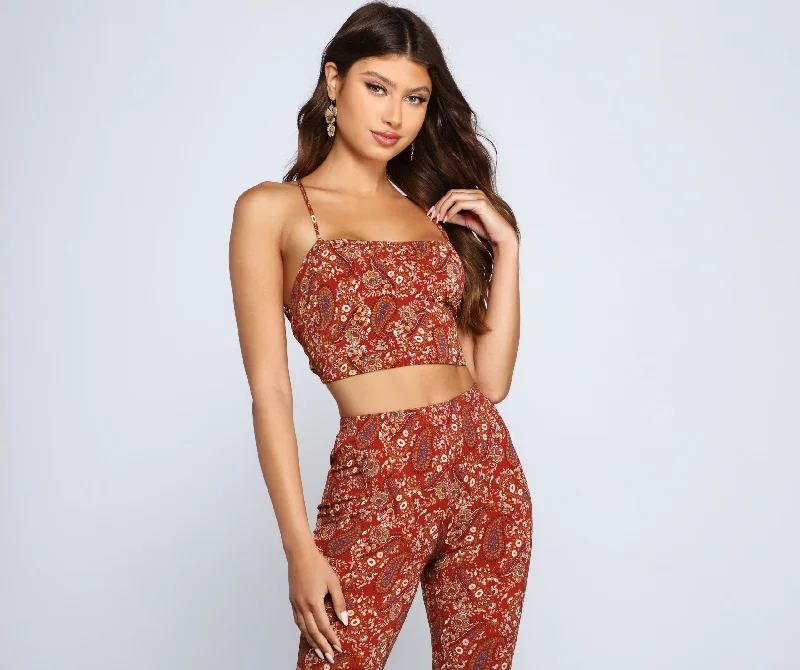 Sale Event Paisley Chic Lace Up Crop Top