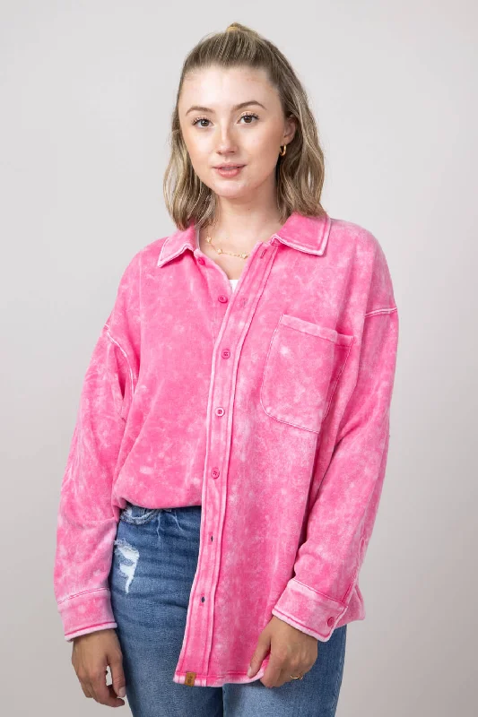 Simply Southern Solid Acid Wash Shacket for Women in Pink | PP-0224-SHKT-ACID-PINK