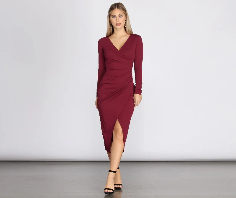 Savings Bonanza Keily Formal Ruched Crepe Midi Dress