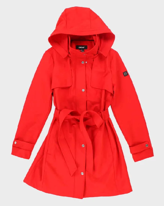 Instant Discount DKNY Red Hooded and Belted Short Overcoat - M