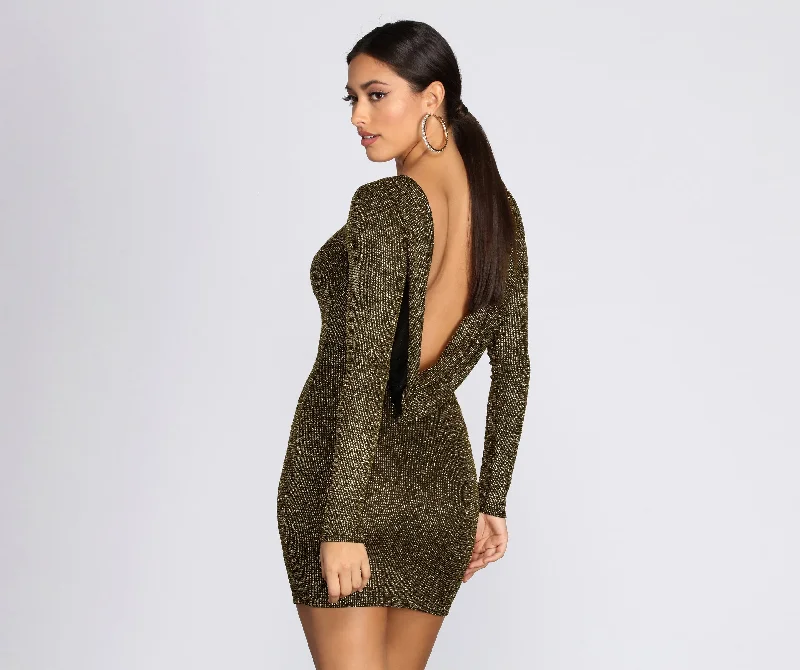 New Deals Dazzle Diva Glitter Open Back Dress