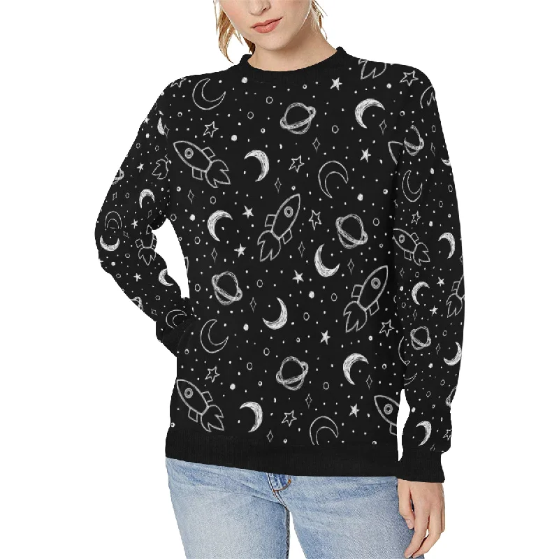 Markdown Madness Hand drawn space rocket star planet Women's Crew Neck Sweatshirt