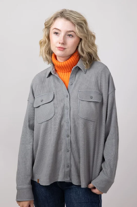 Simply Southern Waffle Knit Shacket for Women in Parchment Ash | PP-0224-SHKT-WAFFLE-ASH