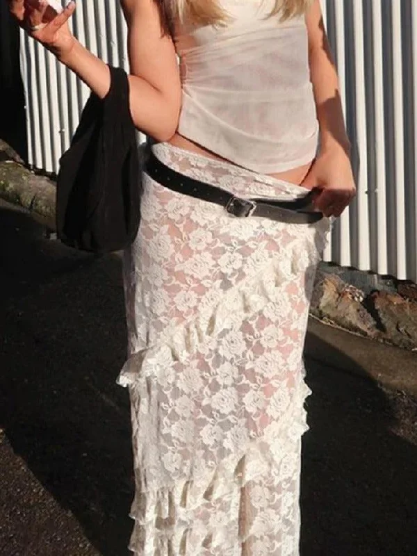 The Best Prices See Through Lace Midi Skirt
