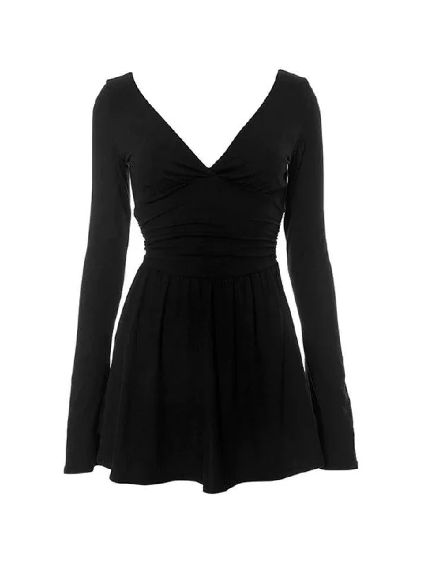 Time-Limited Offer Solid V Neck Mini Dress