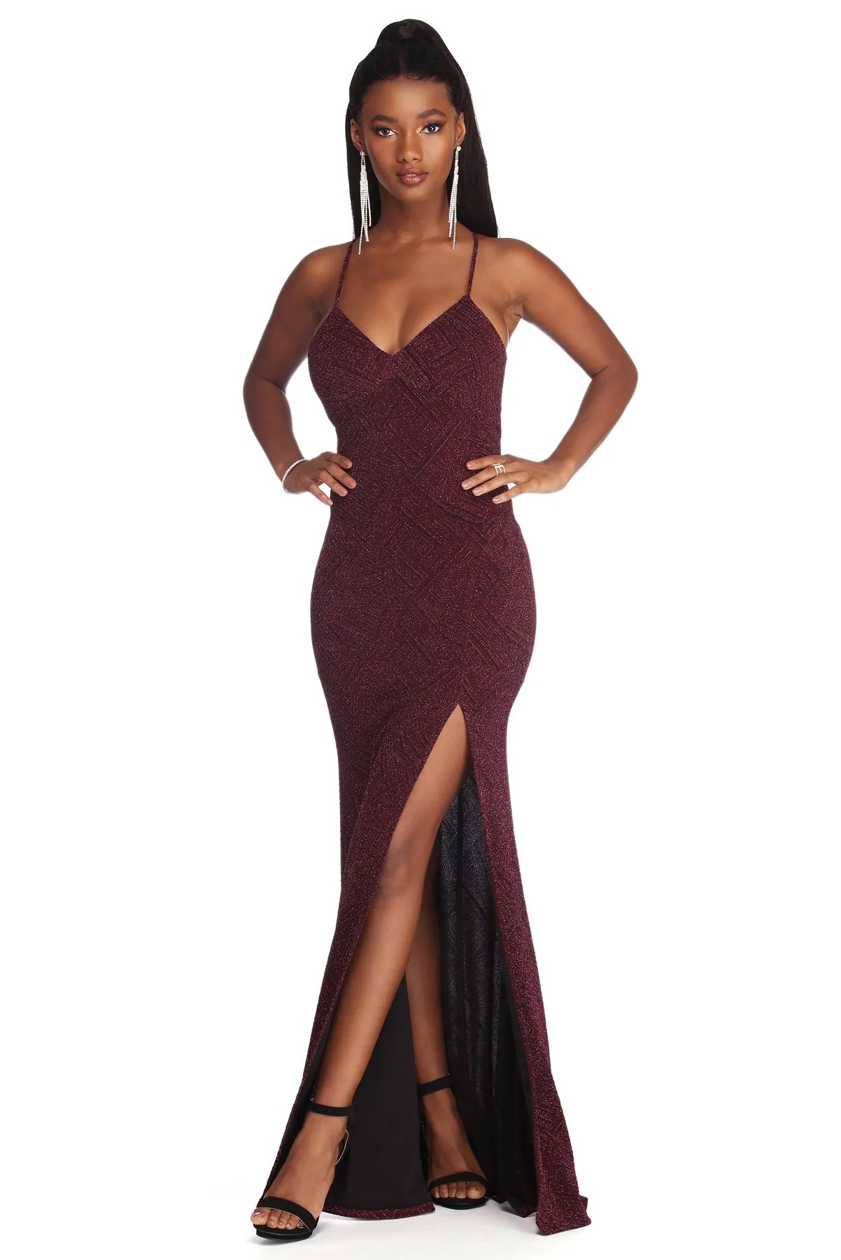 Price Break Ryleigh Formal High Slit Lurex Dress