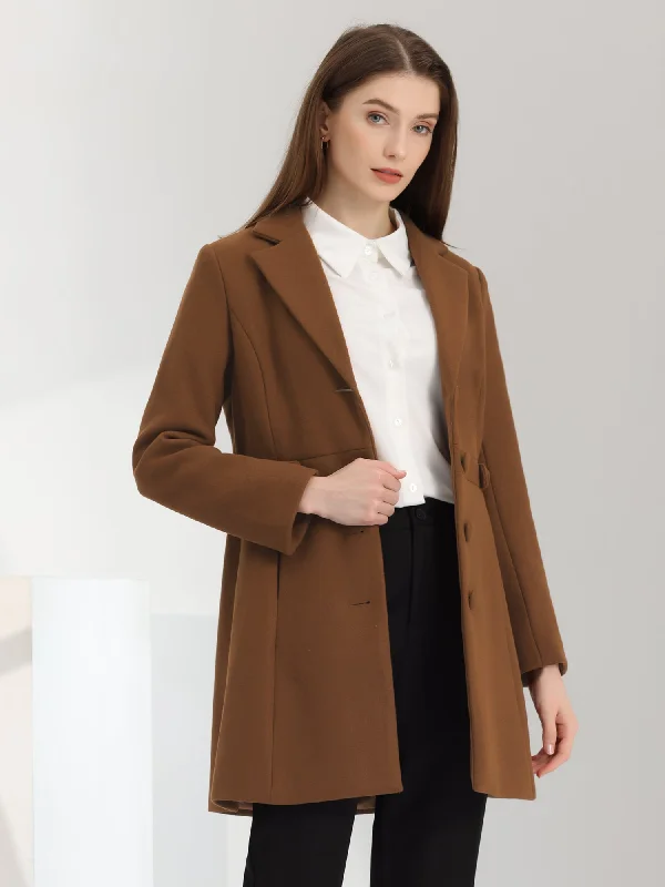 Weekend Special Notched Lapel Single Breasted Button Down Winter Coat