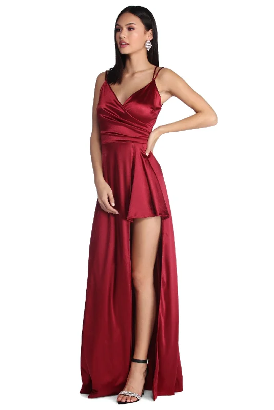 Price Fest Skyla Formal High Slit Satin Dress