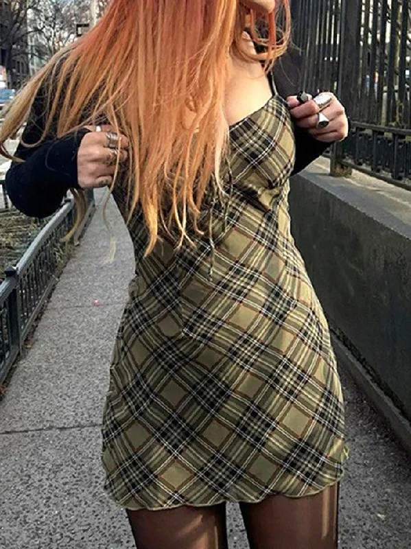 Super Savings Lining Checkered Print Mini Dress