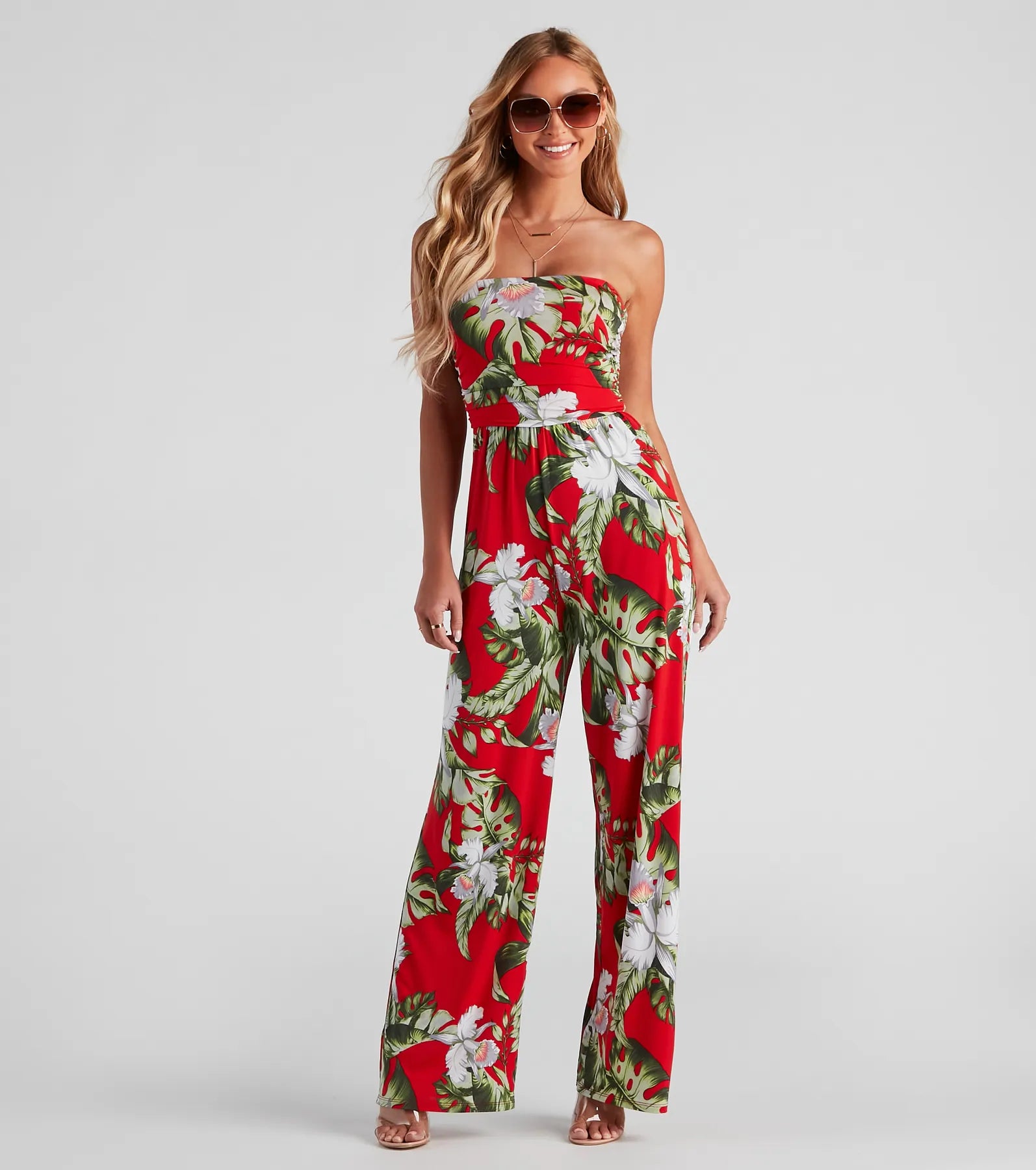 Factory Direct Sale Tropical Vibes Wide Leg Jumpsuit