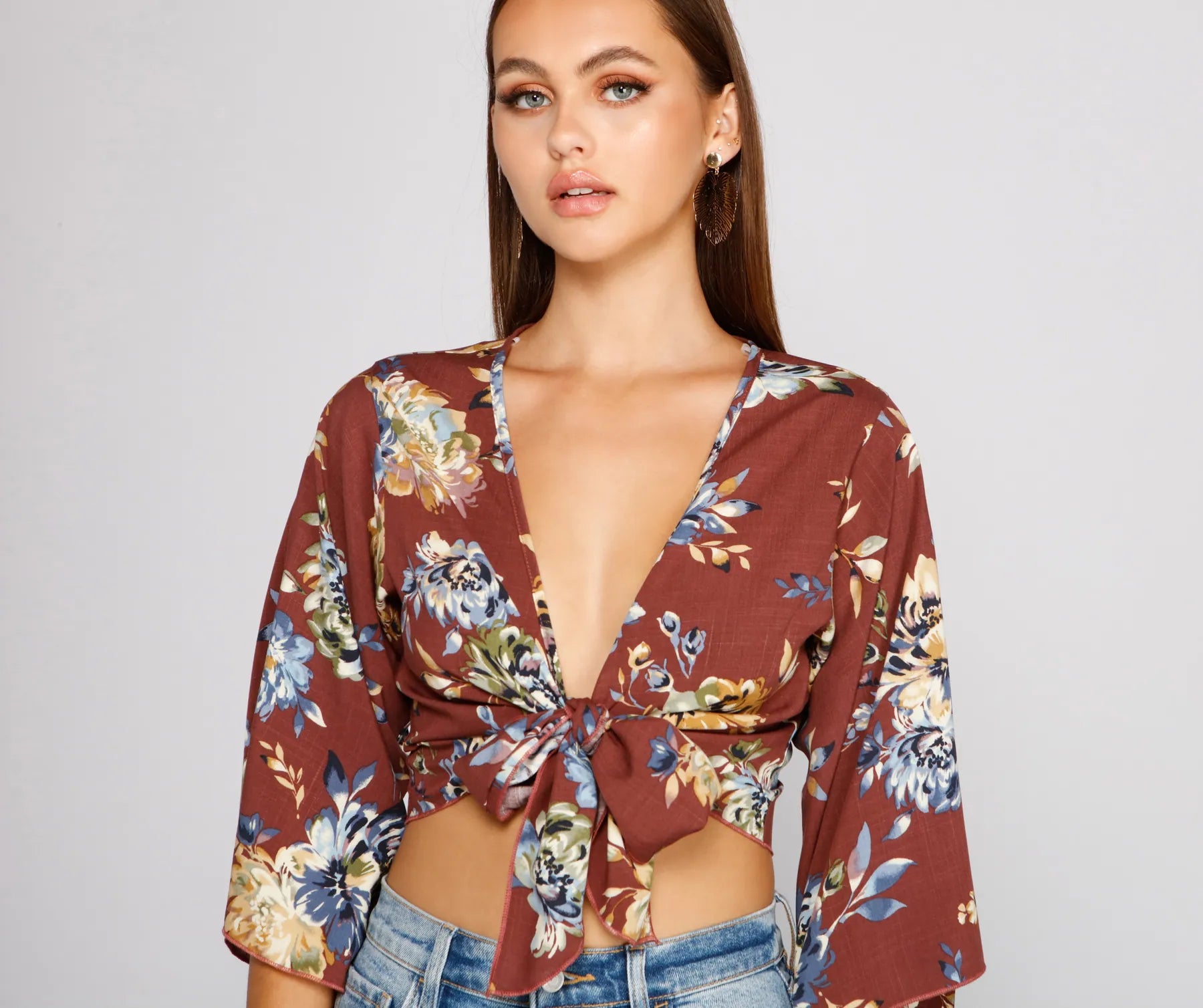 Stock Up and Save Sprung On Style Floral Tie Front Top