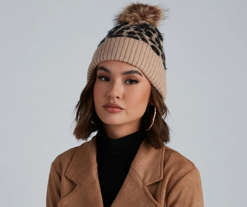 Final Clearance Cutie Spotted Leopard Pom Beanie
