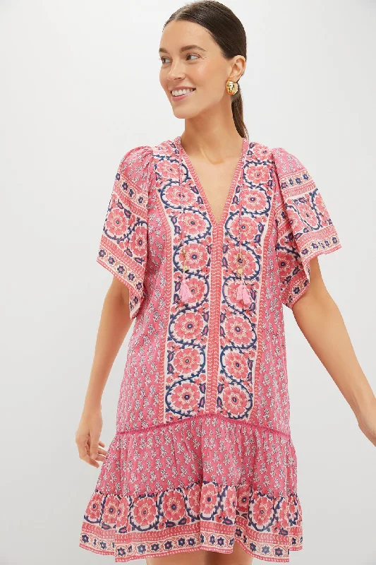Final Markdown Pink Navy Printed Cat Mini Dress
