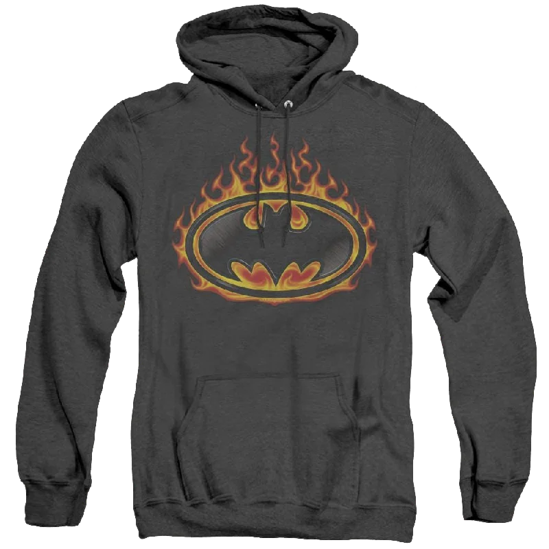 Factory Direct Sale Dc Batman Bat Flames Shield - Heather Pullover Hoodie