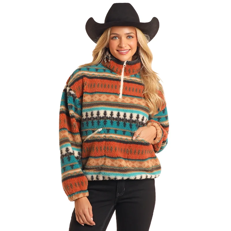 Massive Deals Panhandle Ladies Aztec Print Sherpa 1/4 Zip Pullover BW91C05208