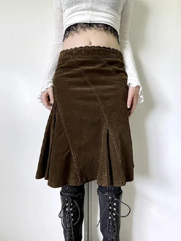 Epic Deals Vintage Lace Trim A-Line Midi Skirt