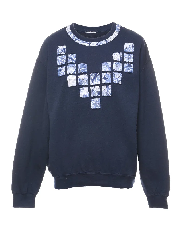Amazing Deals Navy & Purple Patchwork Floral Design Sweatshirt - L