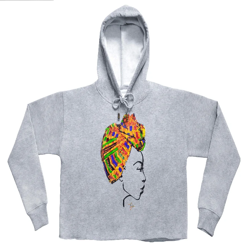 Best Deals MISS AFRICA WITH TRADITIONAL FESTIVAL HEAD WRAP (LADIES CROPPED FRENCH TERRY HOODIE)