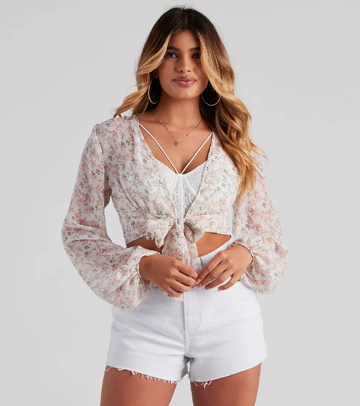 Seasonal Clearance Floral Love Tie-Front Top