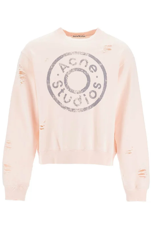 Year-End Sale Distressed Sweatshirt With Logo Print  - Rosa