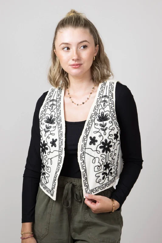 Embroidered Vest for Women in Cream | PSJ1358-CRM