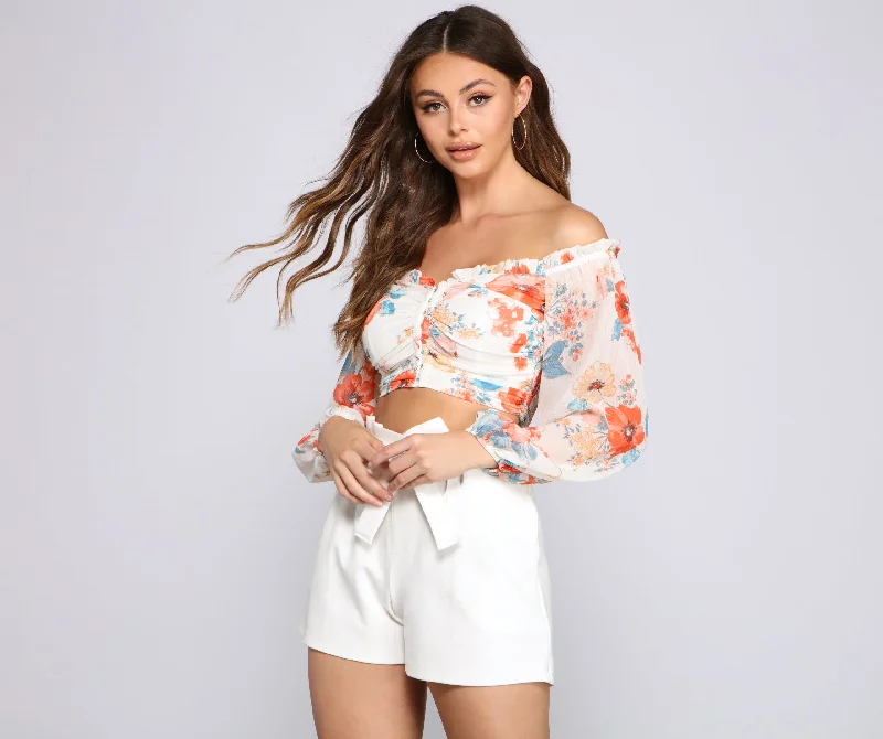 Sale Event Fresh Floral Chiffon Corset Top