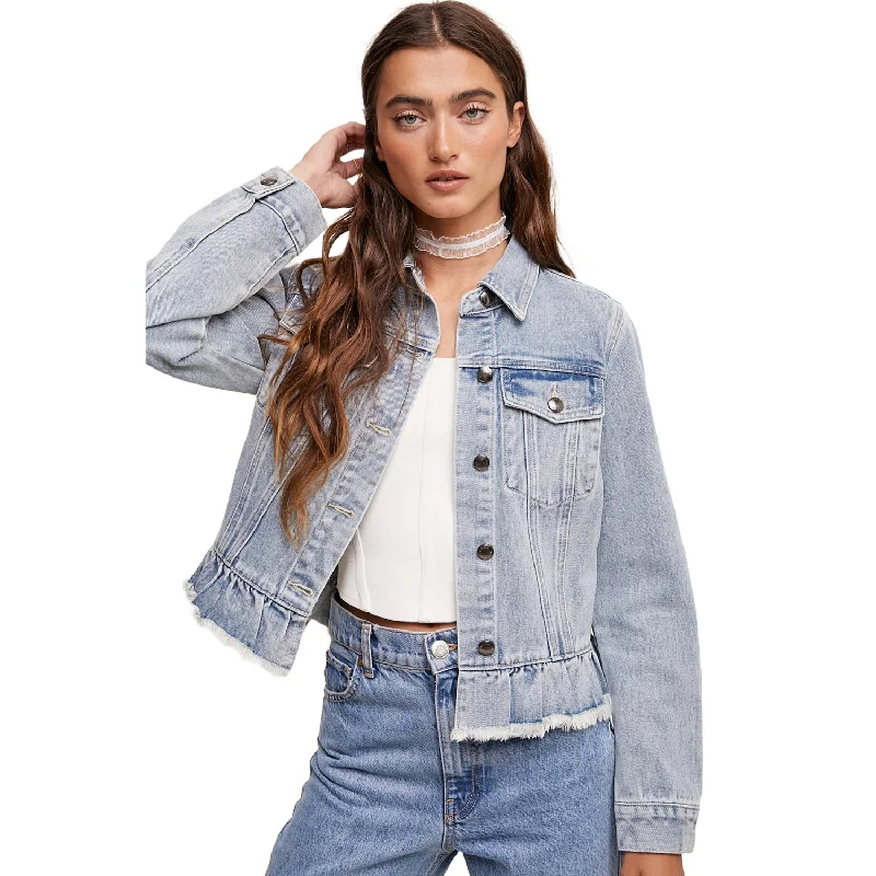 Listicle Ladies Ruffle Hem Denim Jacket LJ0236