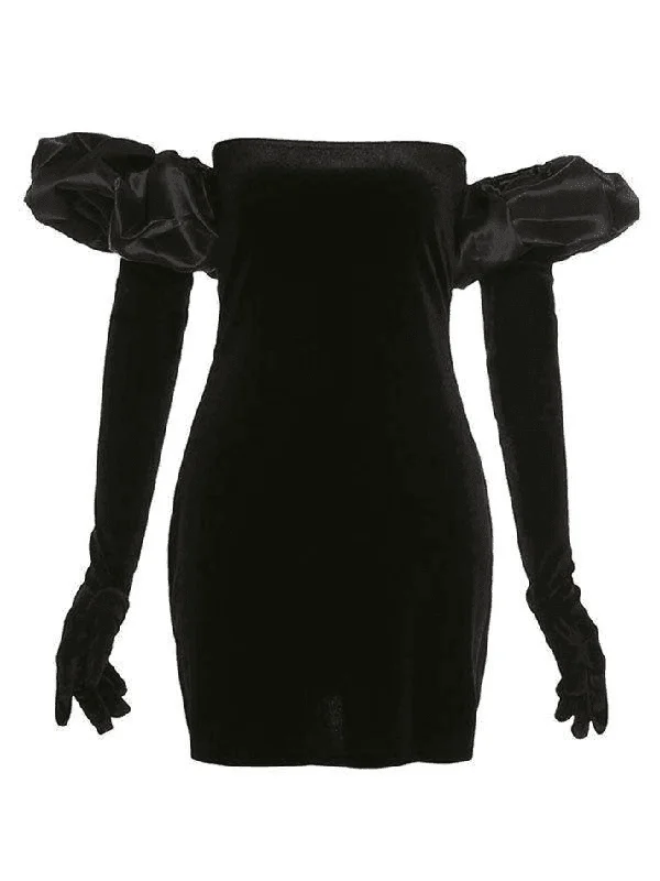 New Markdowns Gloves Puff Sleeve Detail Party Mini Dress