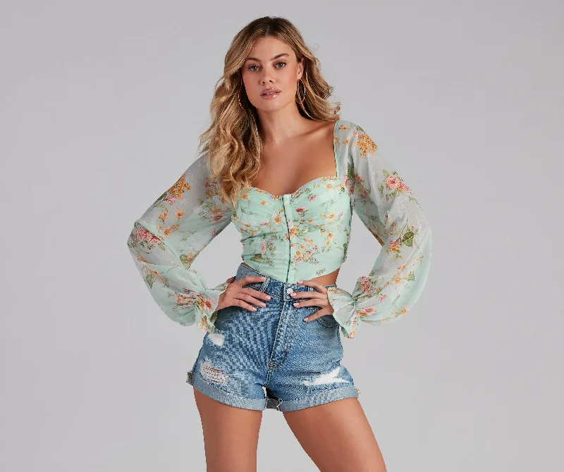 Huge Discounts Gorgeous Florals Chiffon Corset Top