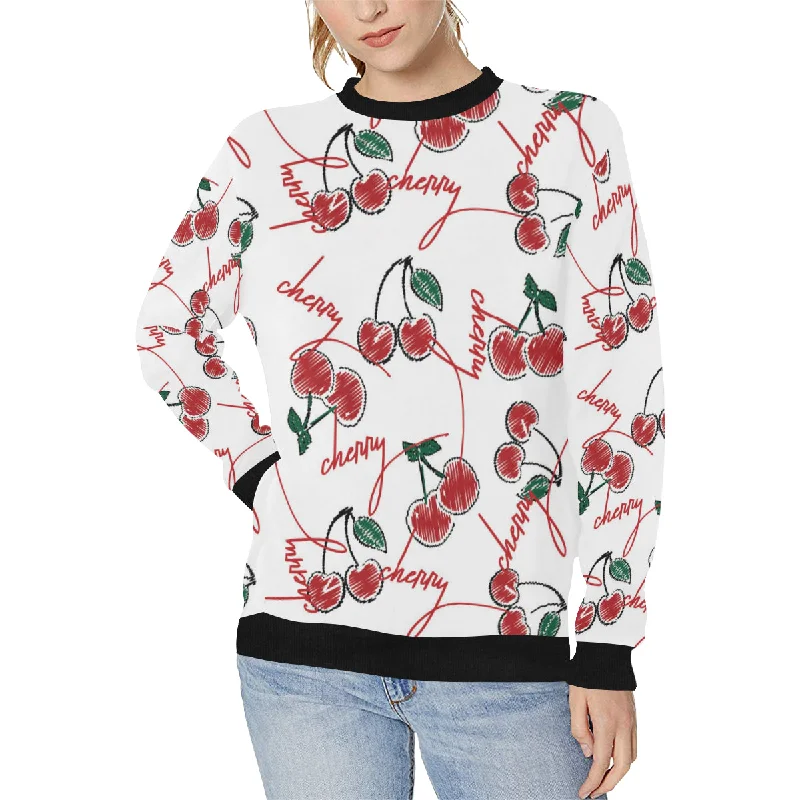 Huge Savings Hand drawn cherry pattern Women's Crew Neck Sweatshirt