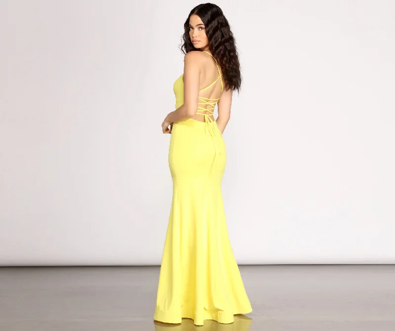 Limited Time Iva Crepe Lace Up Back Mermaid Dress
