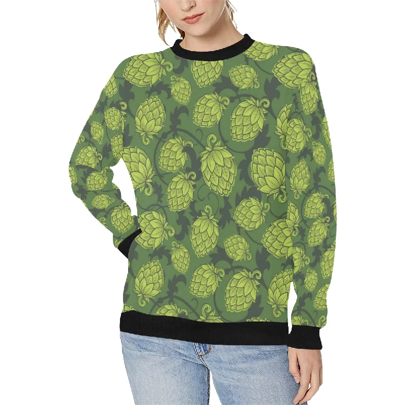 Can't Be Beat Hop pattern Hop cone background Women's Crew Neck Sweatshirt