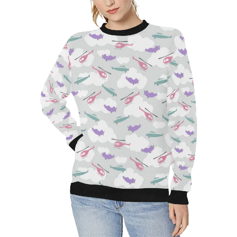Big Savings Helicopter plane pattern Women's Crew Neck Sweatshirt