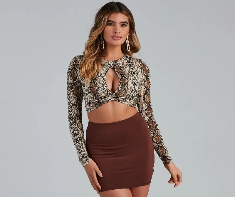 Extra Savings Twist Of Fate Snake Print Crop Top