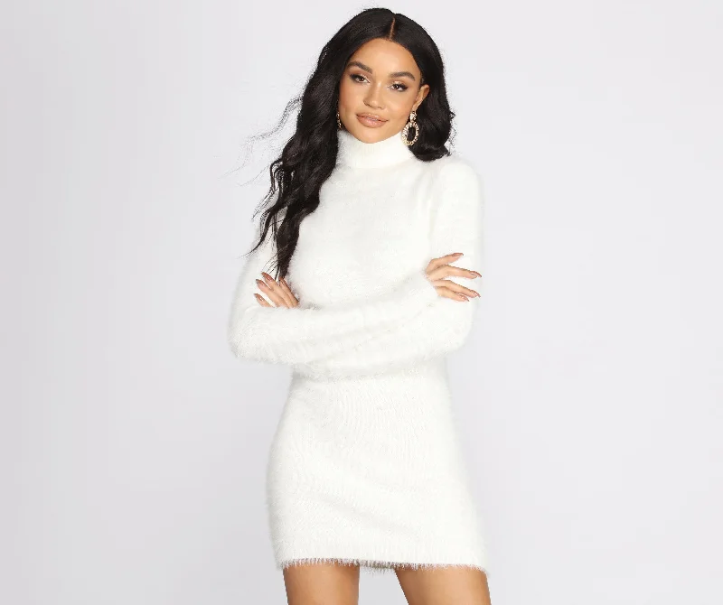 Daily Deals Open Back Eyelash Knit Sweater Dress