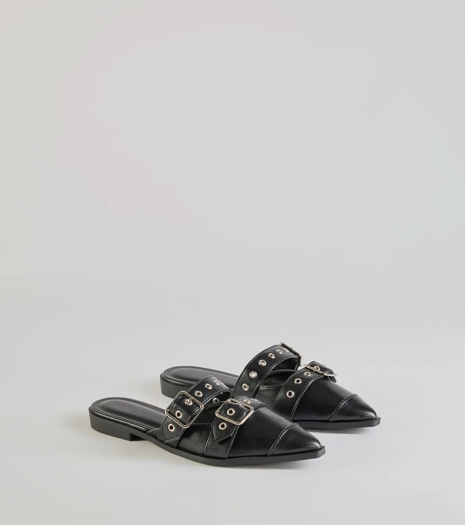 Markdowns Edgy Flair Faux Leather Buckle Strap Flats
