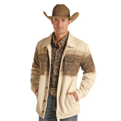 Value Deals Panhandle Men's Border Stripe Brown Shirt Jacket BM92C01921