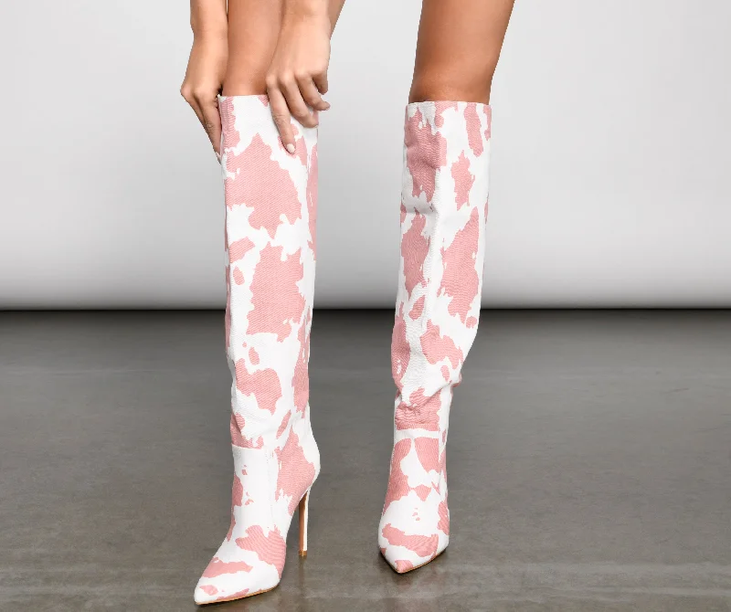 Super Bargain Moo Over Denim Knee-High Stiletto Boots