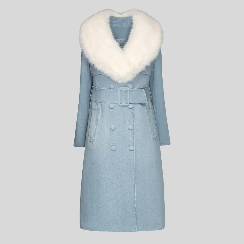 Best Bargains Denim Double Breasted Trench Coat - Light Blue