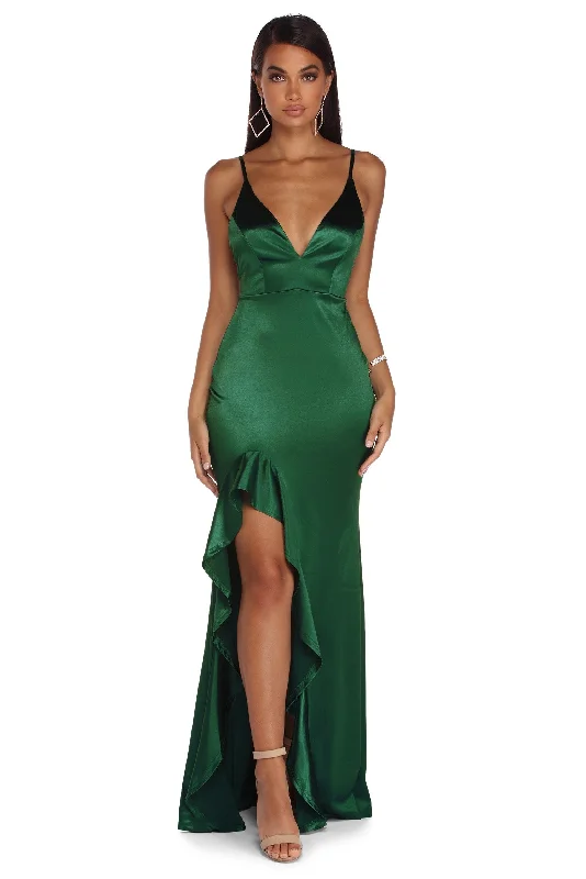 Savings Alert Leah Formal Satin Ruffle Dress